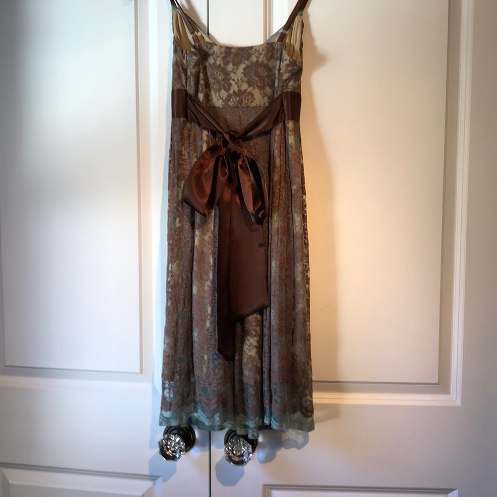Aqua Lace Overlay Dress Shades of Chocolate & Pale Green/Blue Size Small Worn 1x - Picture 5 of 11